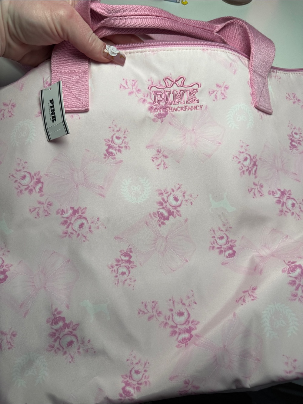 love Shack Fancy + Pink Floral Weekend Tote Bag with Wide Handles NWT - Picture 7 of 7